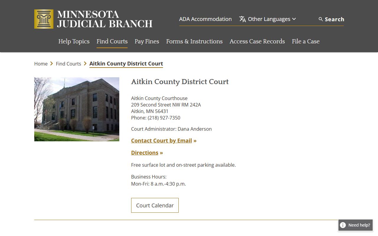 Aitkin County dissolution of marriage court page