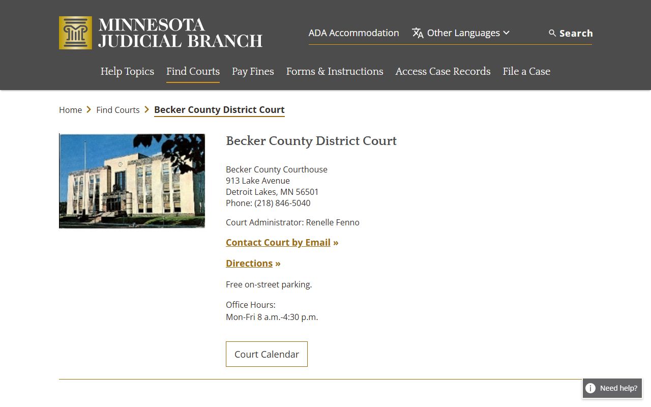 Becker County dissolution of marriage court page