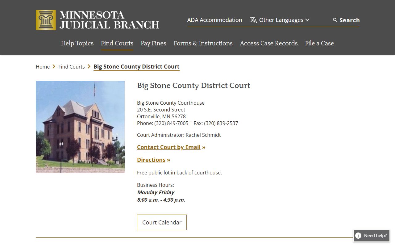 Big Stone County court page for dissolution of marriage cases