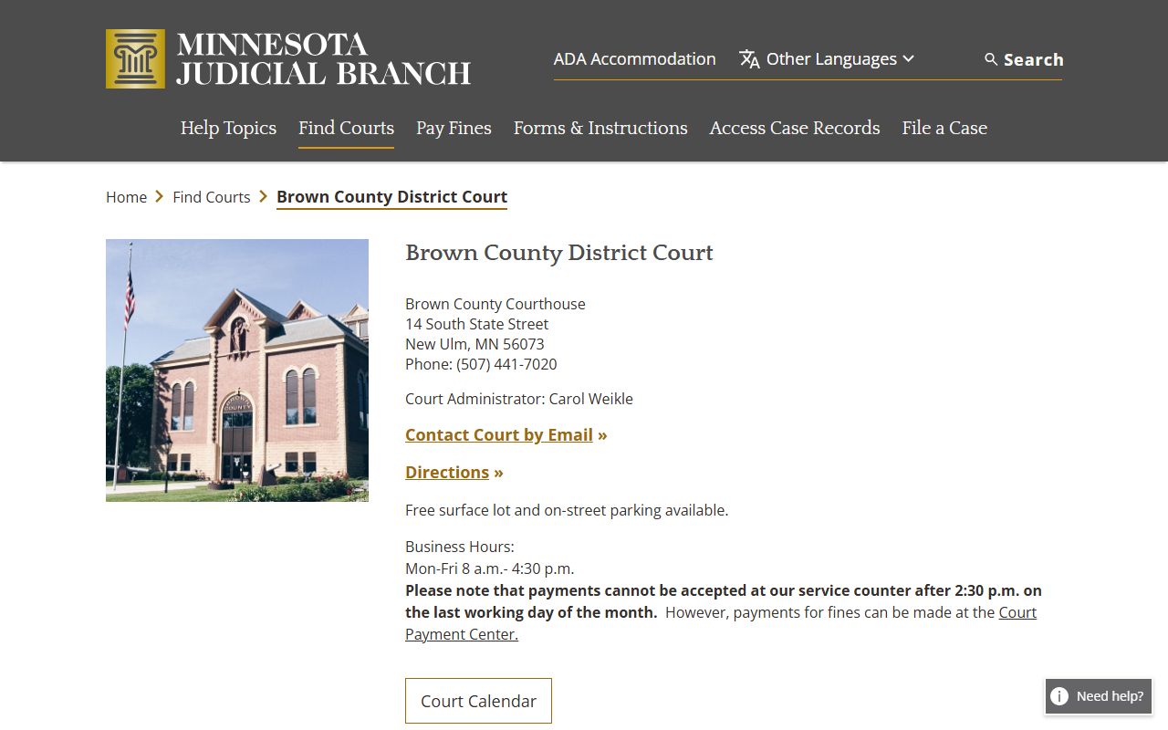 Brown County court main page for dissolution of marriage