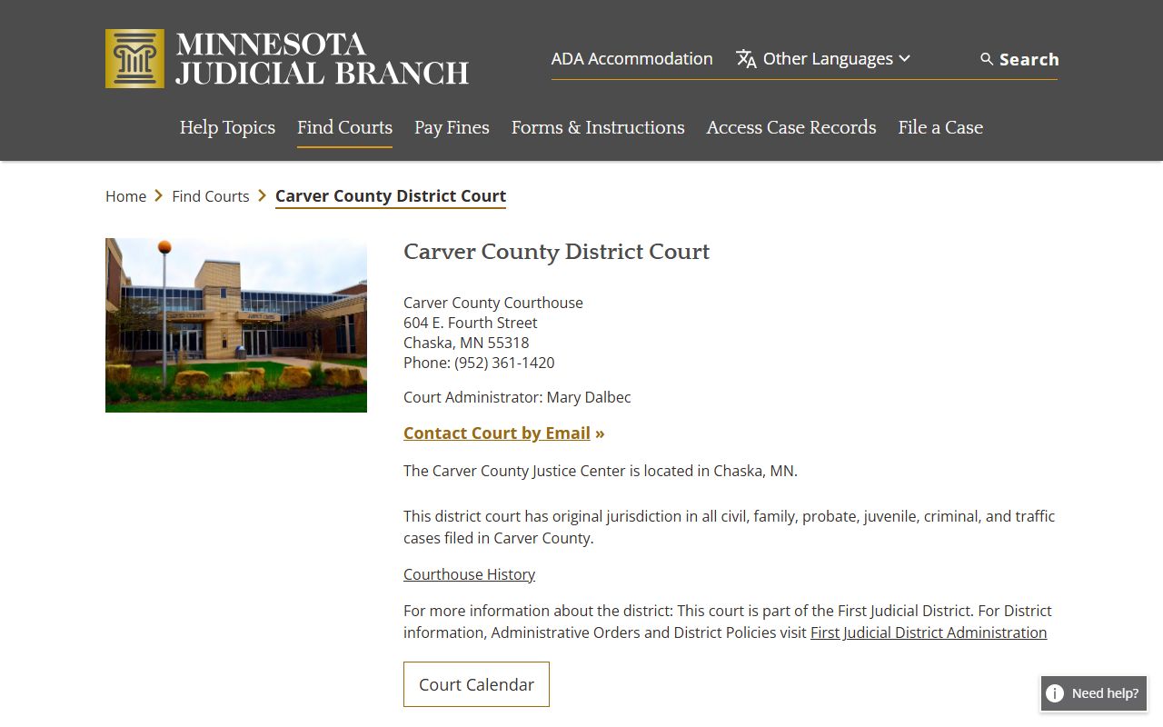 Carver County court main page for dissolution of marriage cases