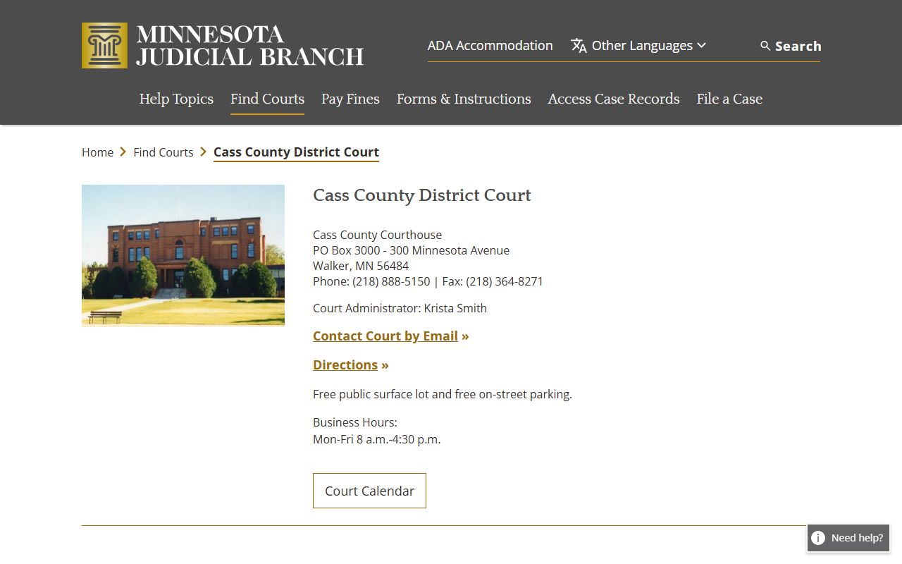 Cass County court main page for dissolution of marriage filings