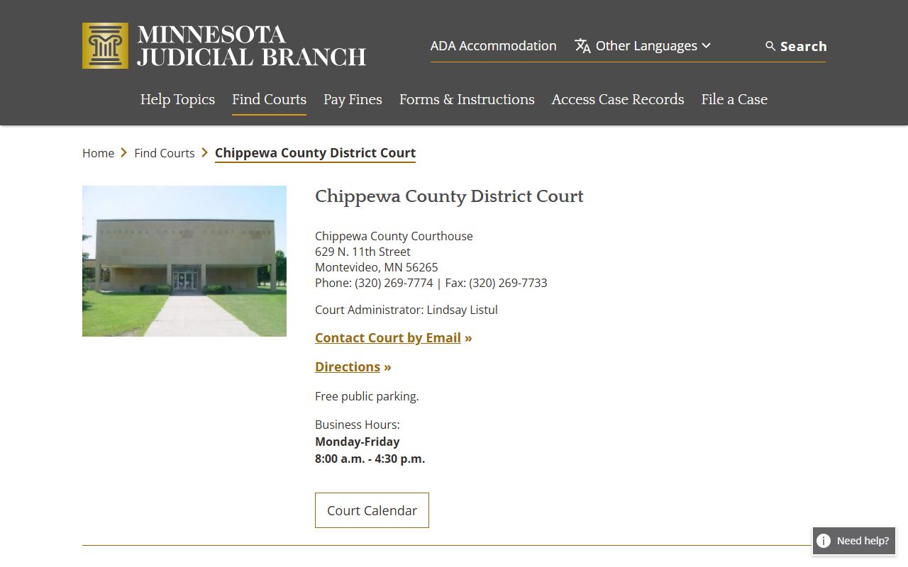 Chippewa County court main page for dissolution of marriage cases