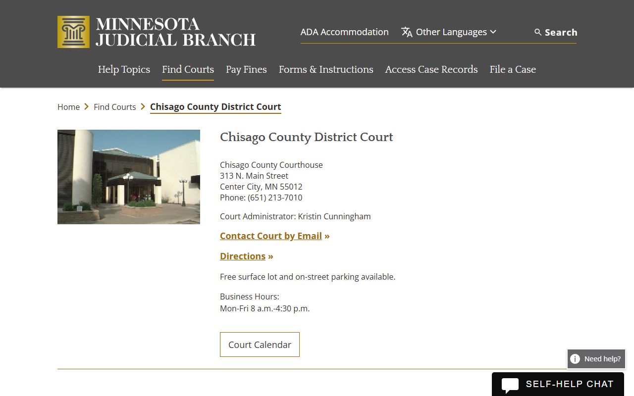 Chisago County court main page for dissolution of marriage cases