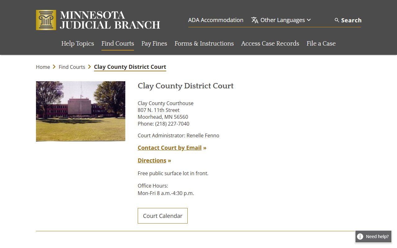Clay County court main page for dissolution of marriage cases