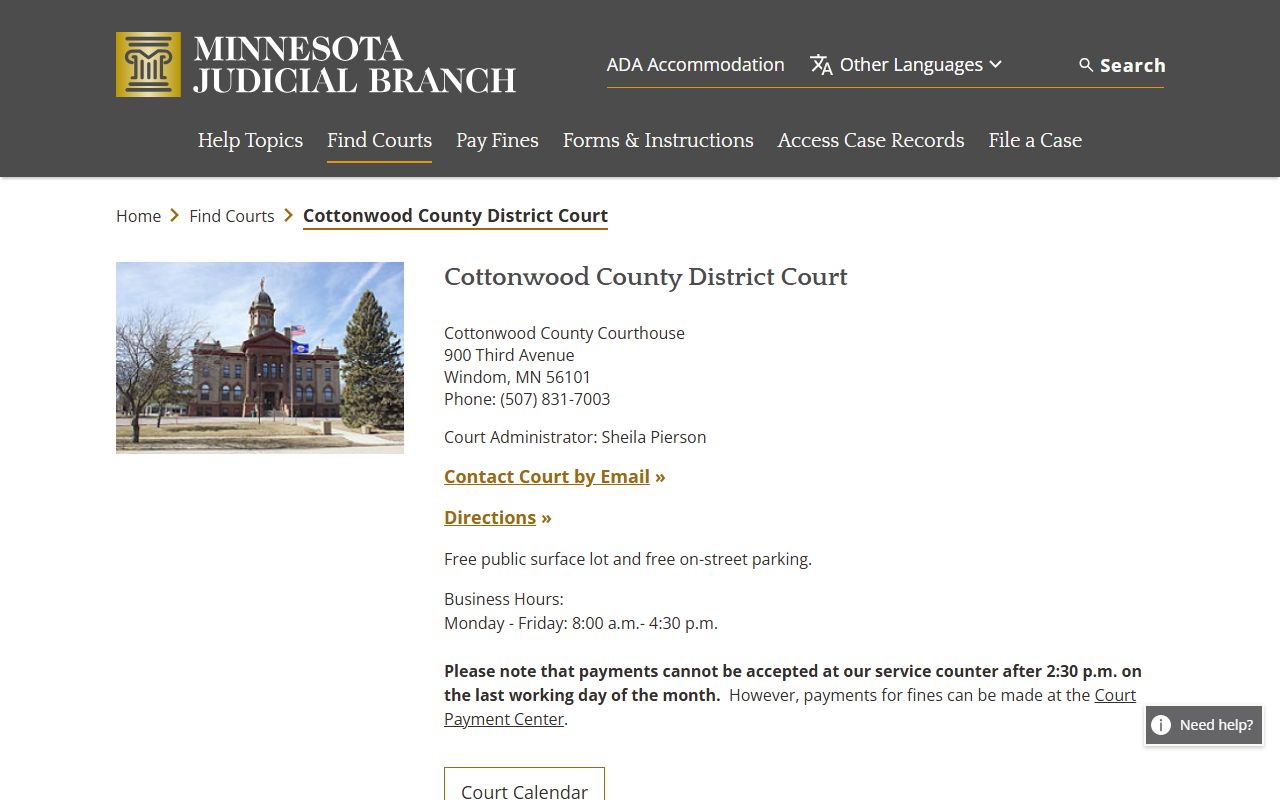 Cottonwood County District Court main page dissolution of marriage