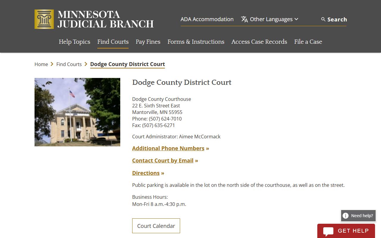 Dodge County District Court main page for dissolution of marriage
