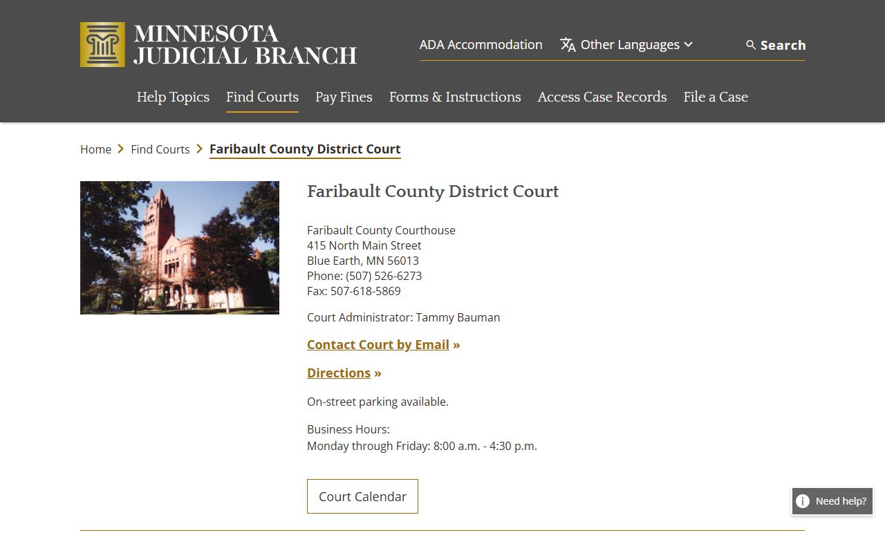 Faribault County District Court main page for dissolution of marriage