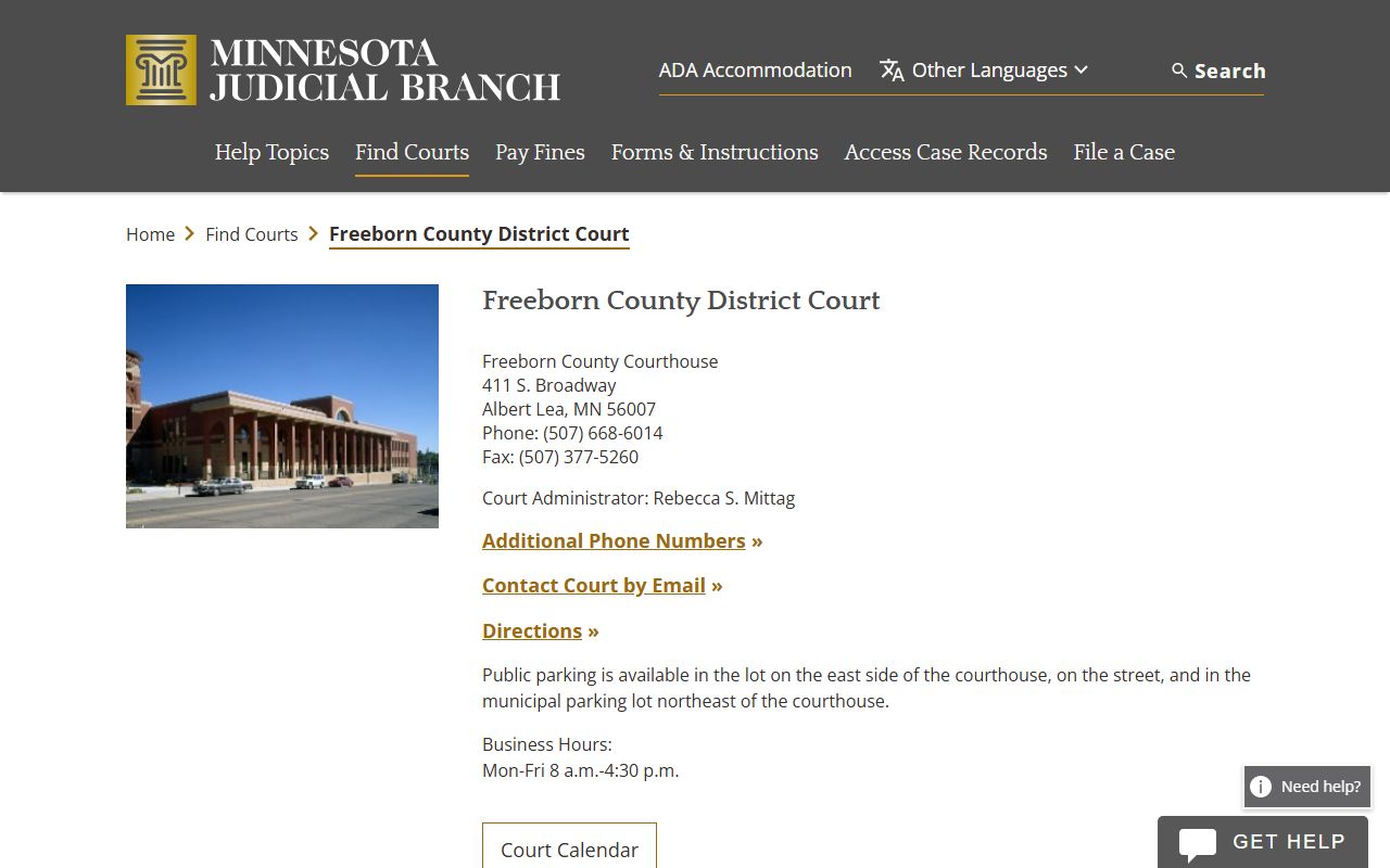 Freeborn County District Court main page for dissolution of marriage