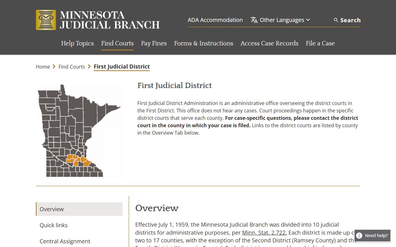 1st Judicial District page for Goodhue County dissolution of marriage