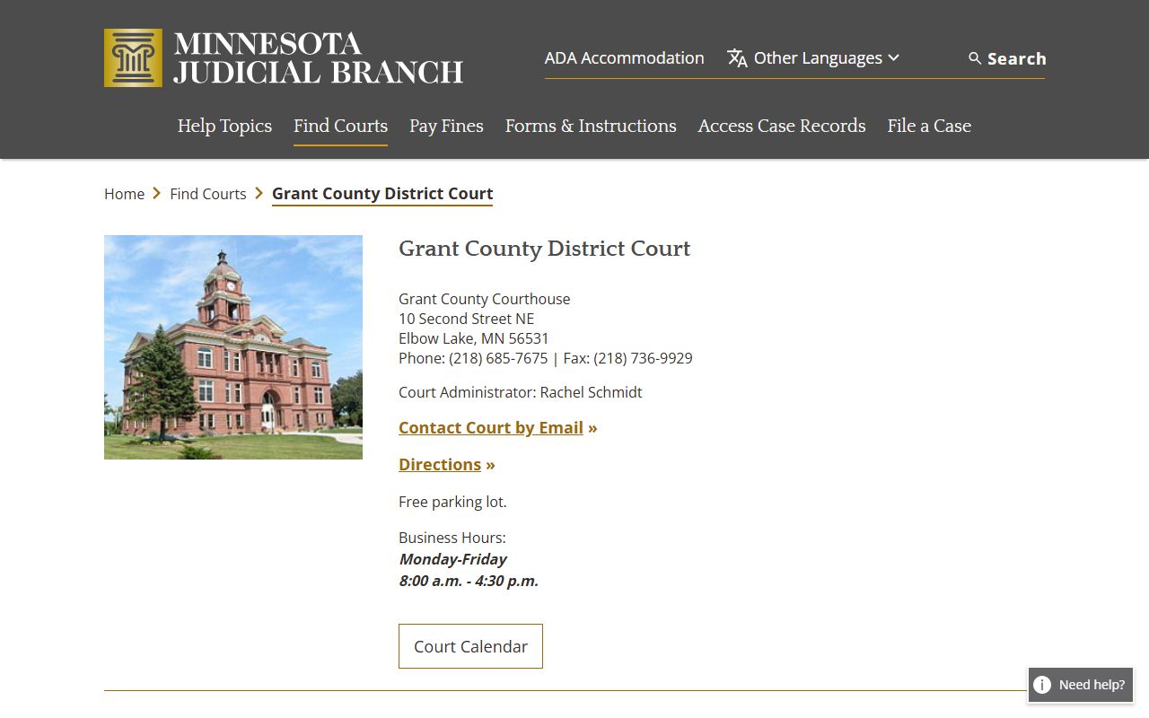 Grant County District Court main page for dissolution of marriage