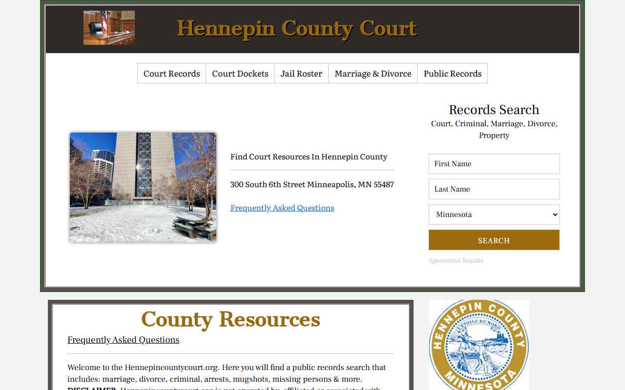Hennepin County dissolution of marriage court records page