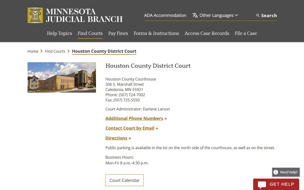 Houston County District Court main page for dissolution of marriage