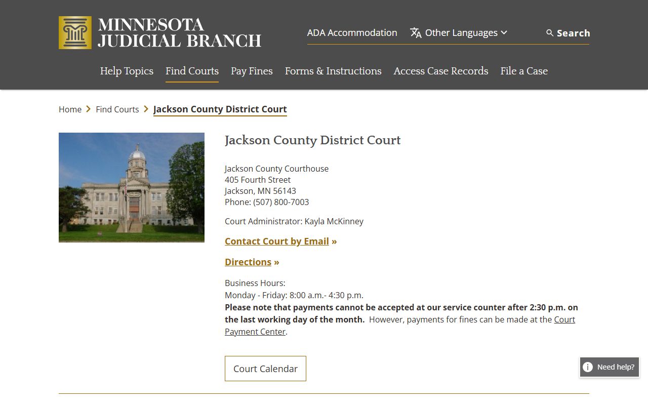 Jackson County court main page for dissolution of marriage
