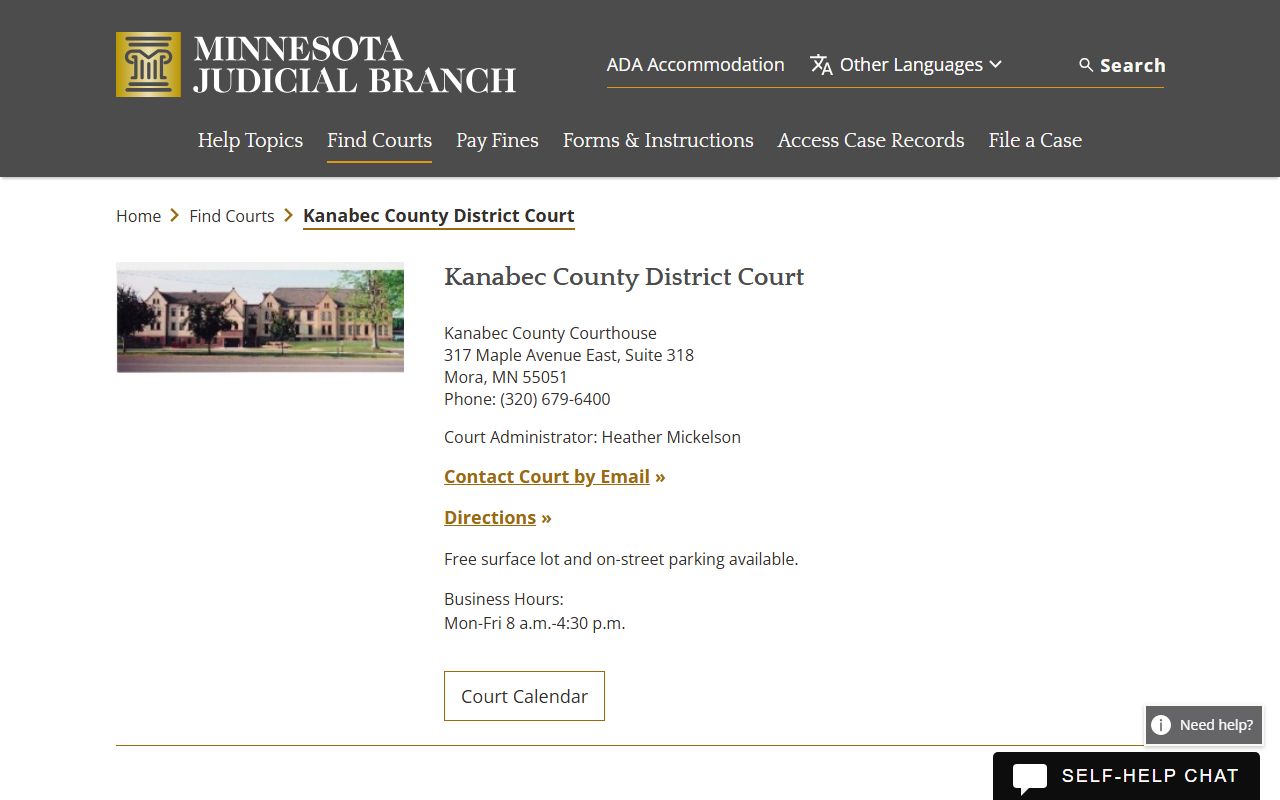 Kanabec County dissolution of marriage court main page