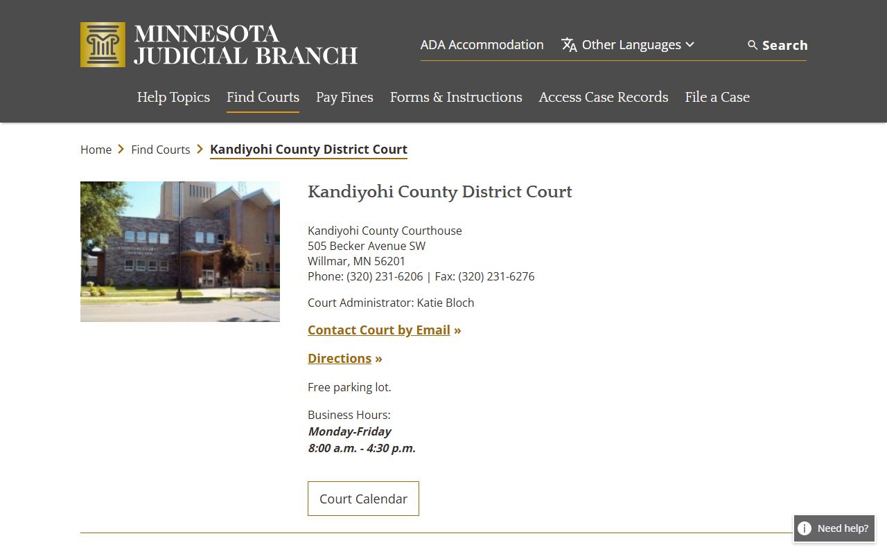 Kandiyohi County dissolution of marriage court main page