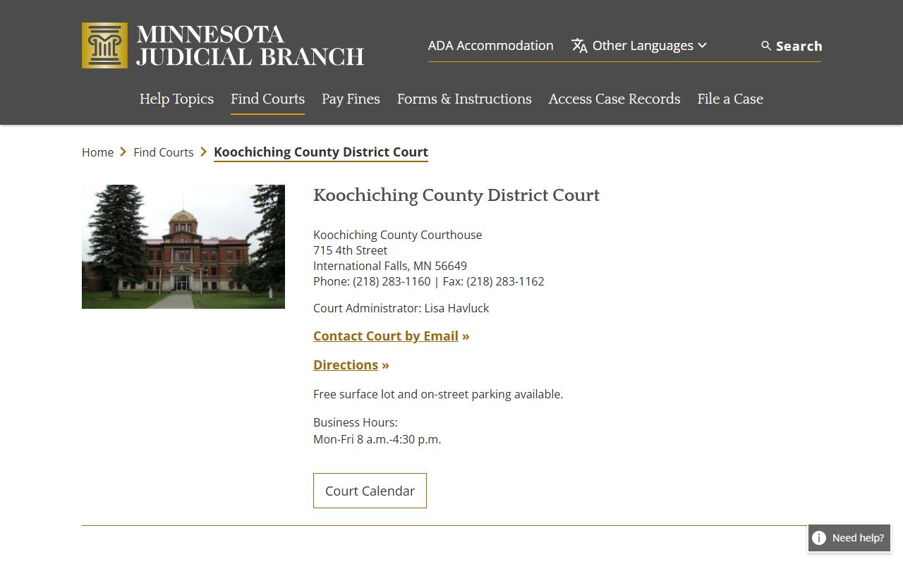 Koochiching County dissolution of marriage court main page