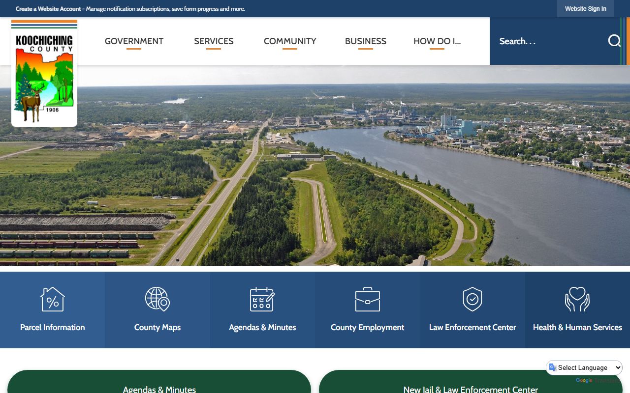 Koochiching County website with dissolution of marriage court resources