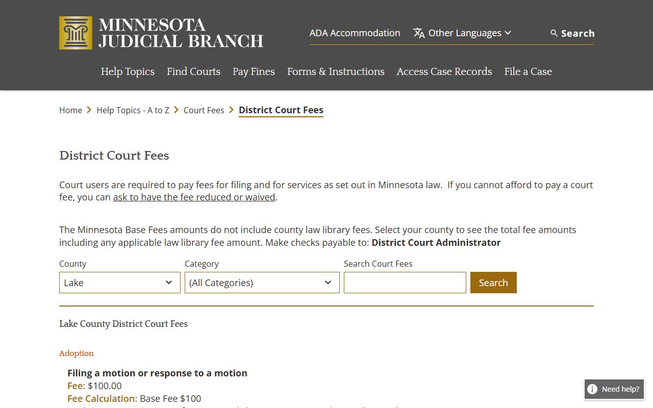Lake County dissolution of marriage fee schedule