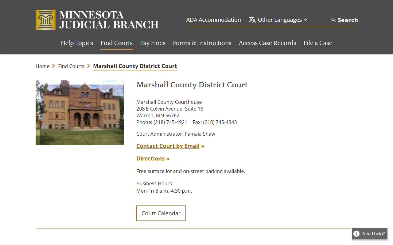 Marshall County dissolution of marriage court main page
