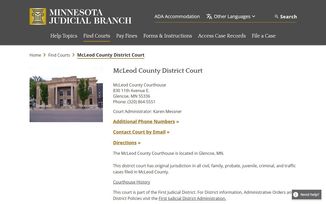McLeod County dissolution of marriage court main page