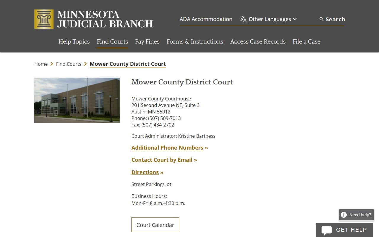 Mower County dissolution of marriage court main page