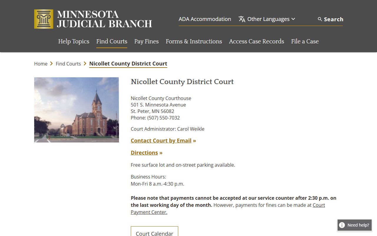 Nicollet County dissolution of marriage court main page