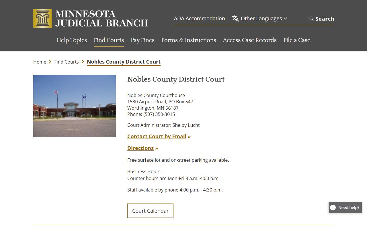Nobles County dissolution of marriage court main page