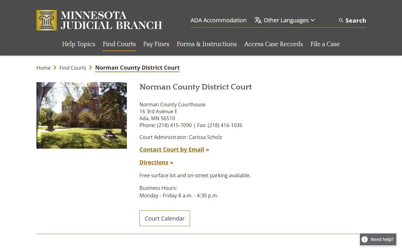 Norman County dissolution of marriage court page