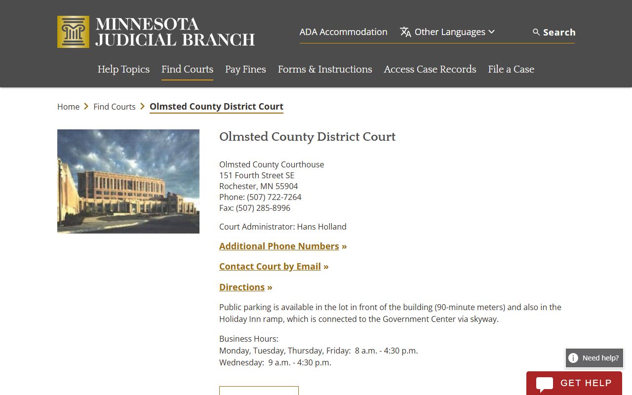 Olmsted County dissolution of marriage court page
