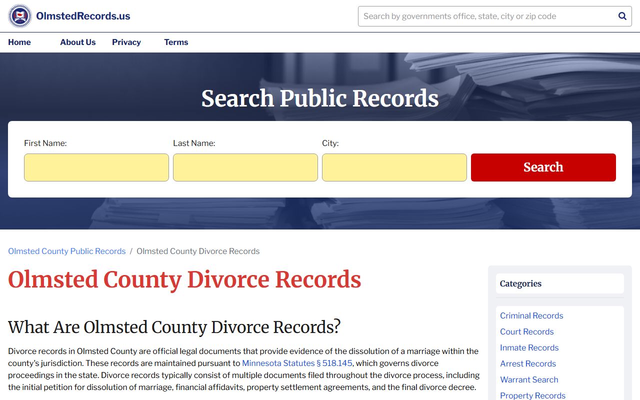 Olmsted County dissolution of marriage divorce records