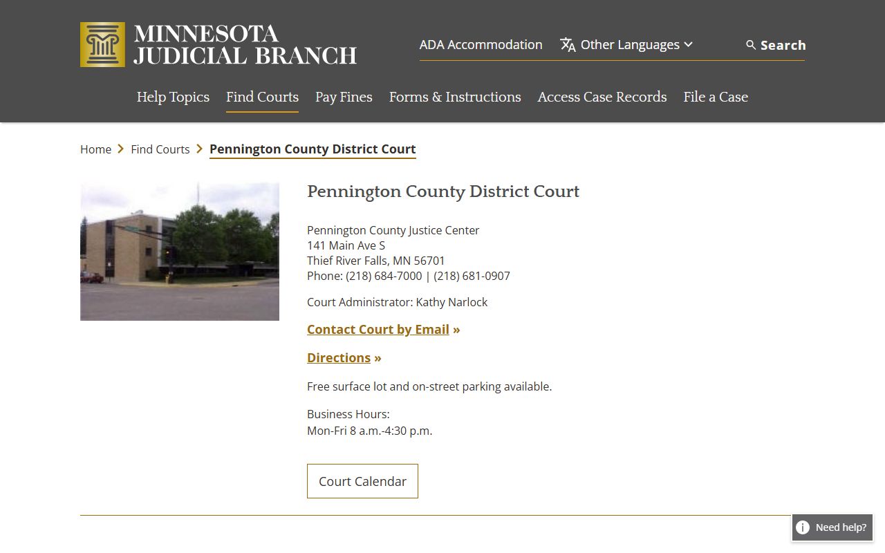 Pennington County dissolution of marriage court page