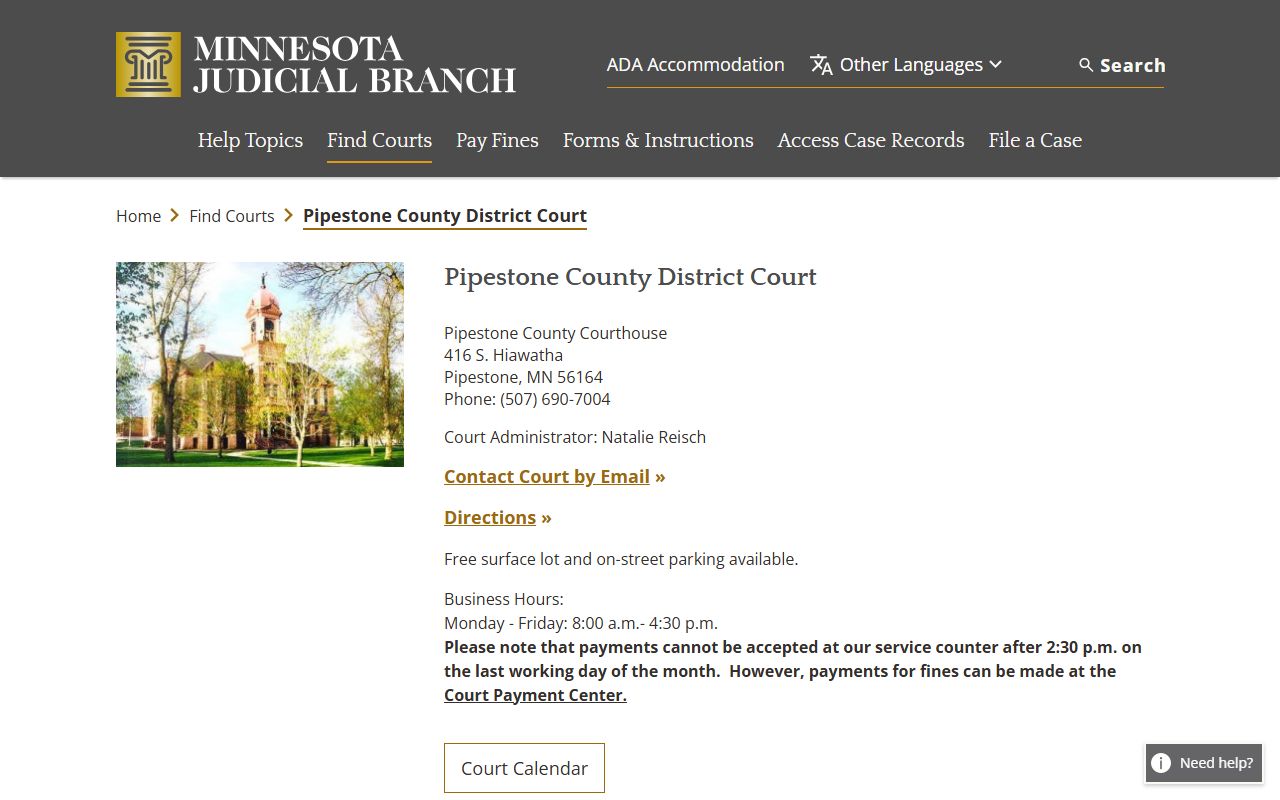Pipestone County dissolution of marriage court page