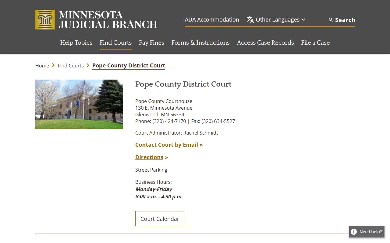 Pope County dissolution of marriage court page