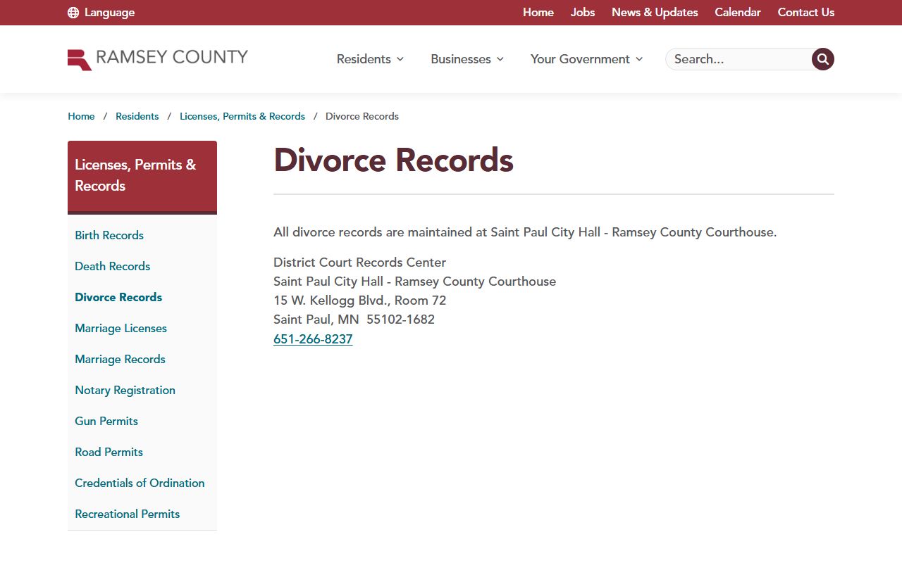 Ramsey County dissolution of marriage county divorce records