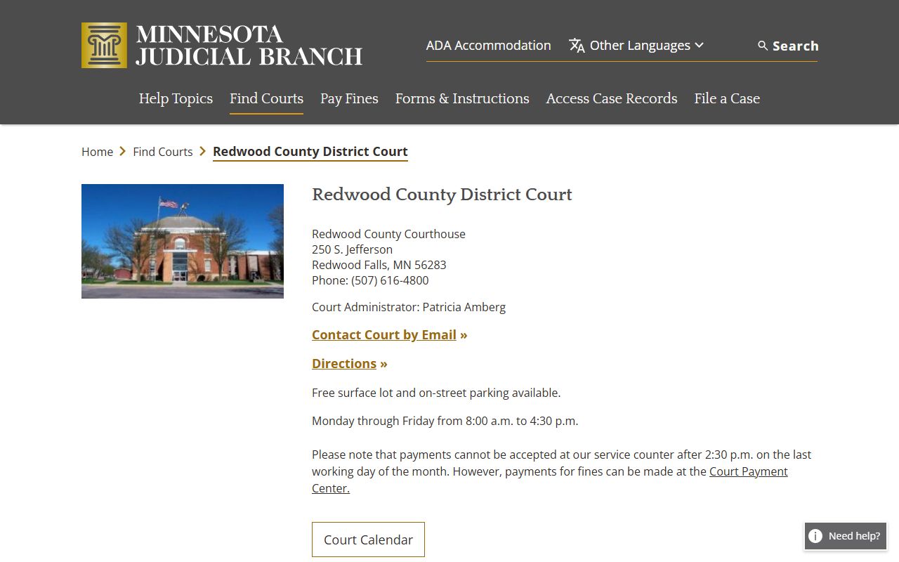 Redwood County dissolution of marriage court page