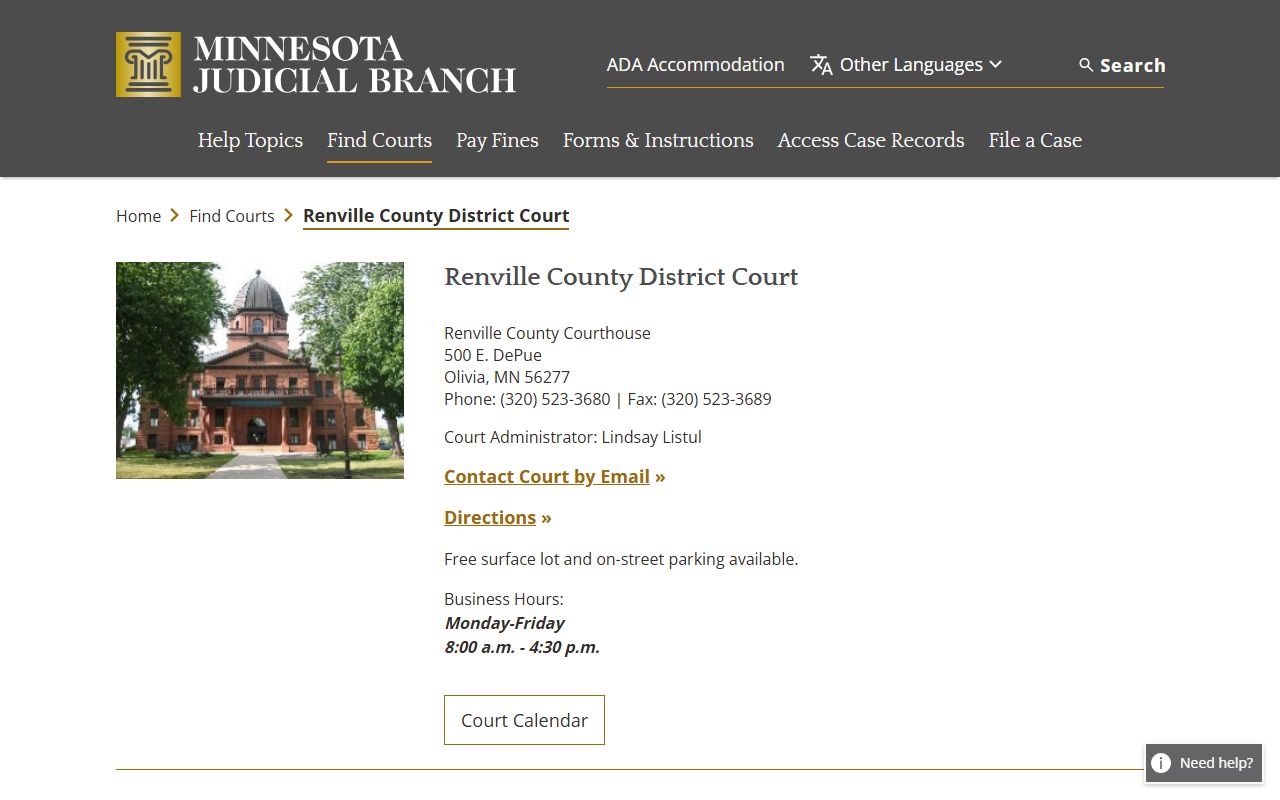 Renville County dissolution of marriage court page
