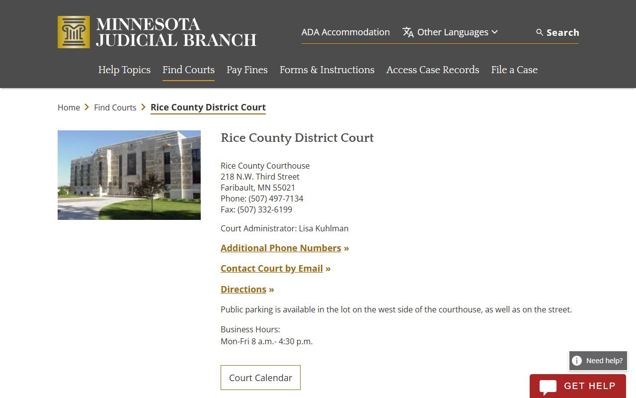 Rice County dissolution of marriage court page