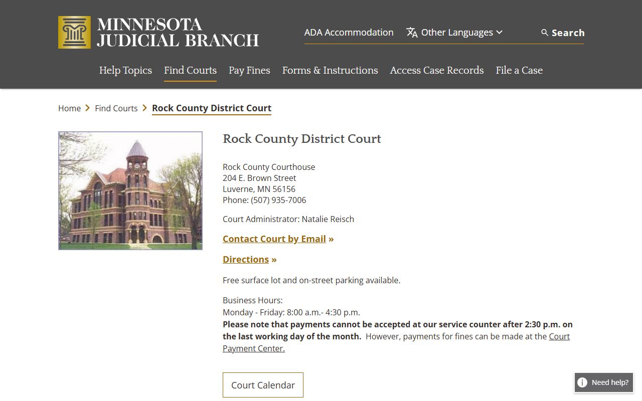 Rock County dissolution of marriage court page