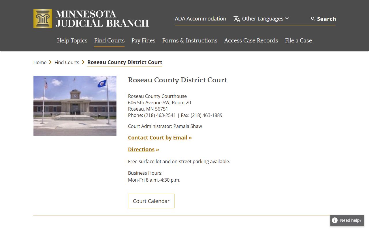 Roseau County dissolution of marriage court page
