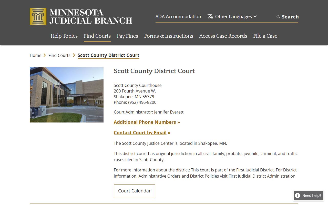 Scott County dissolution of marriage court page