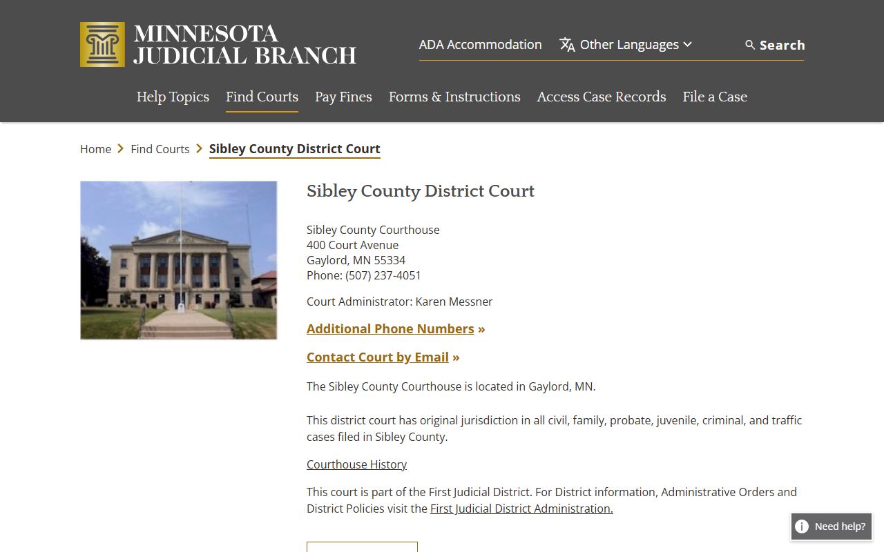 Sibley County dissolution of marriage court page