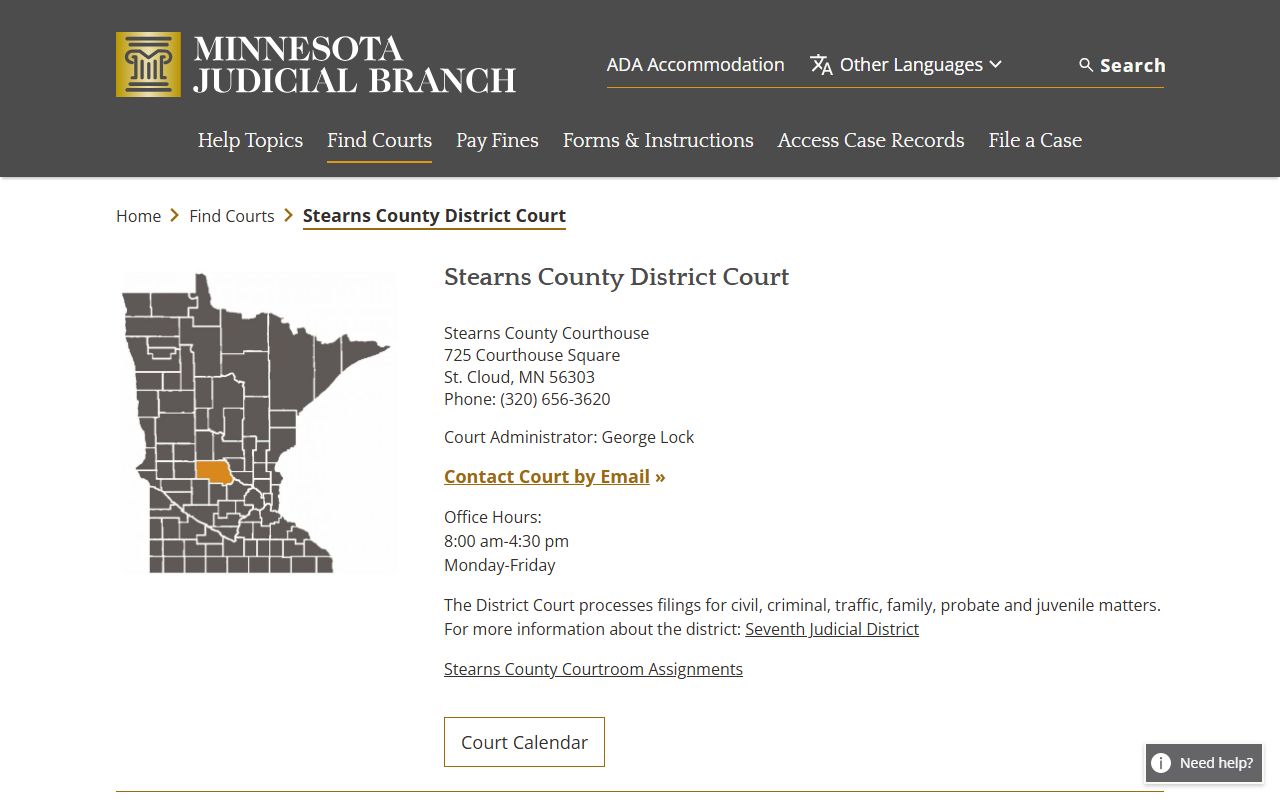 Stearns County dissolution of marriage court page