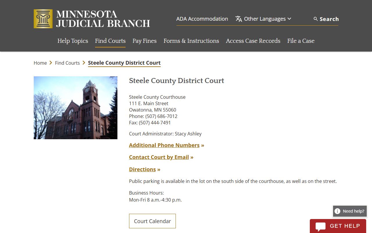 Steele County dissolution of marriage court page