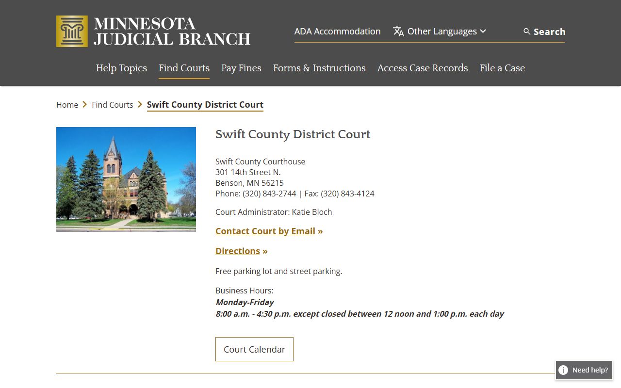 Swift County dissolution of marriage court page