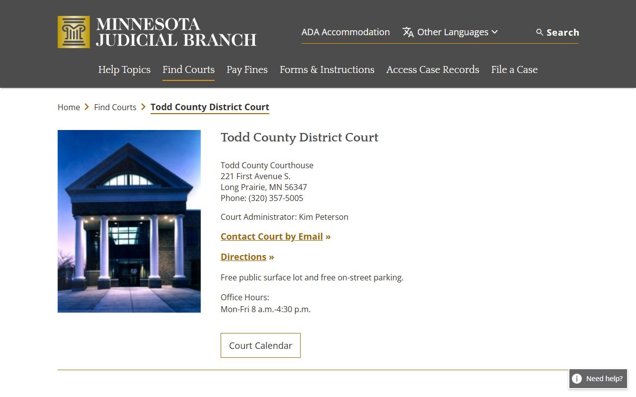 Todd County dissolution of marriage court page