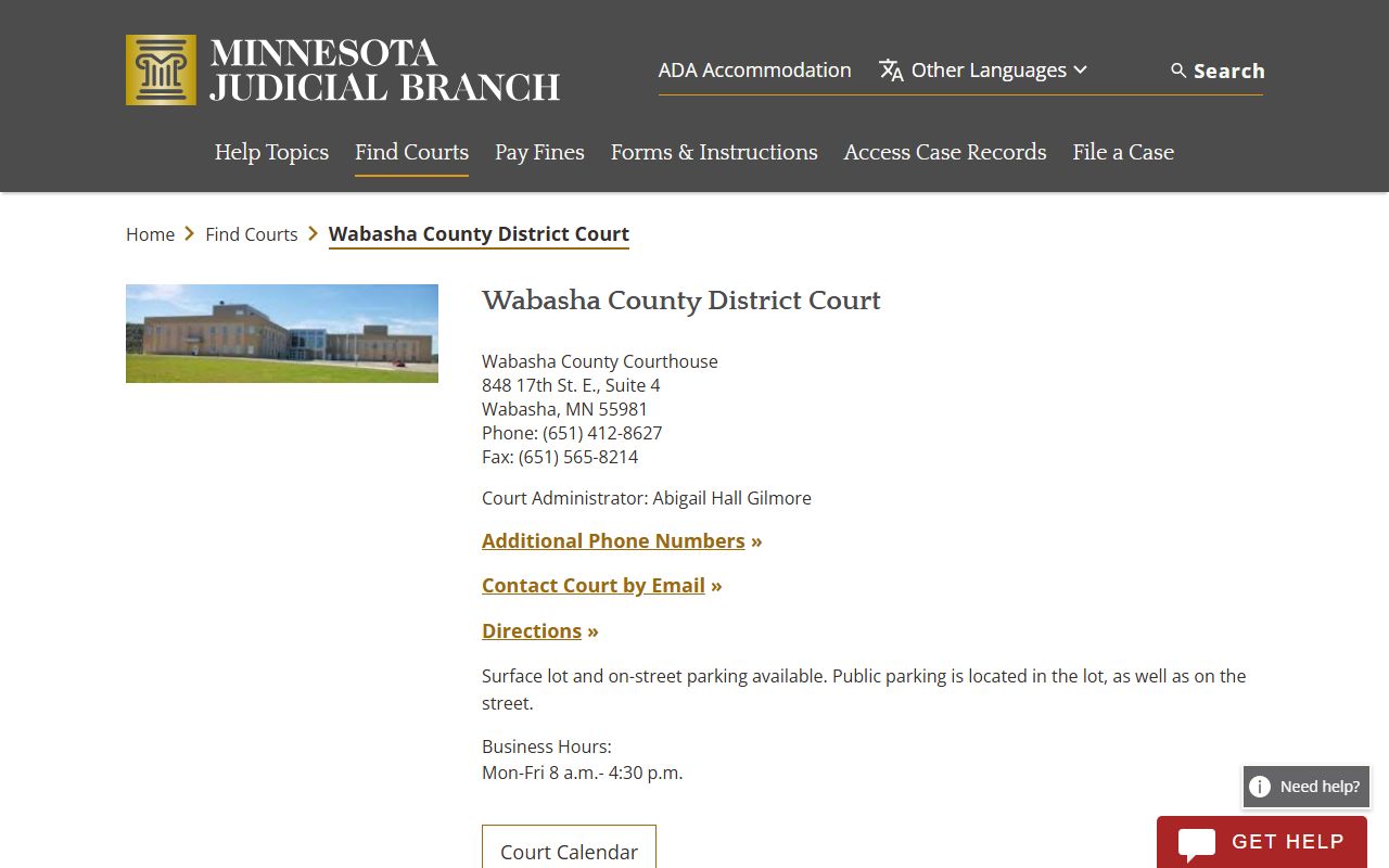 Wabasha County dissolution of marriage court page