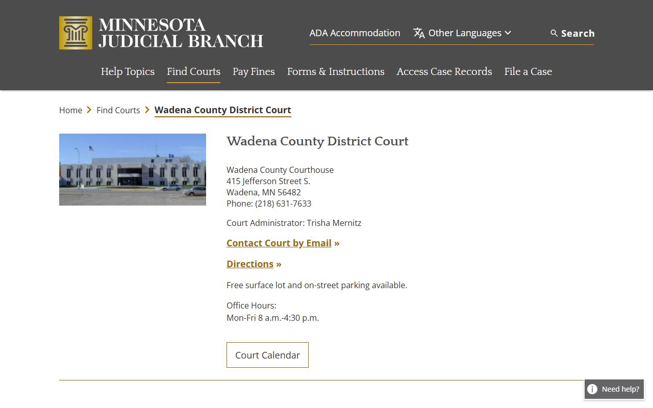Wadena County dissolution of marriage court page