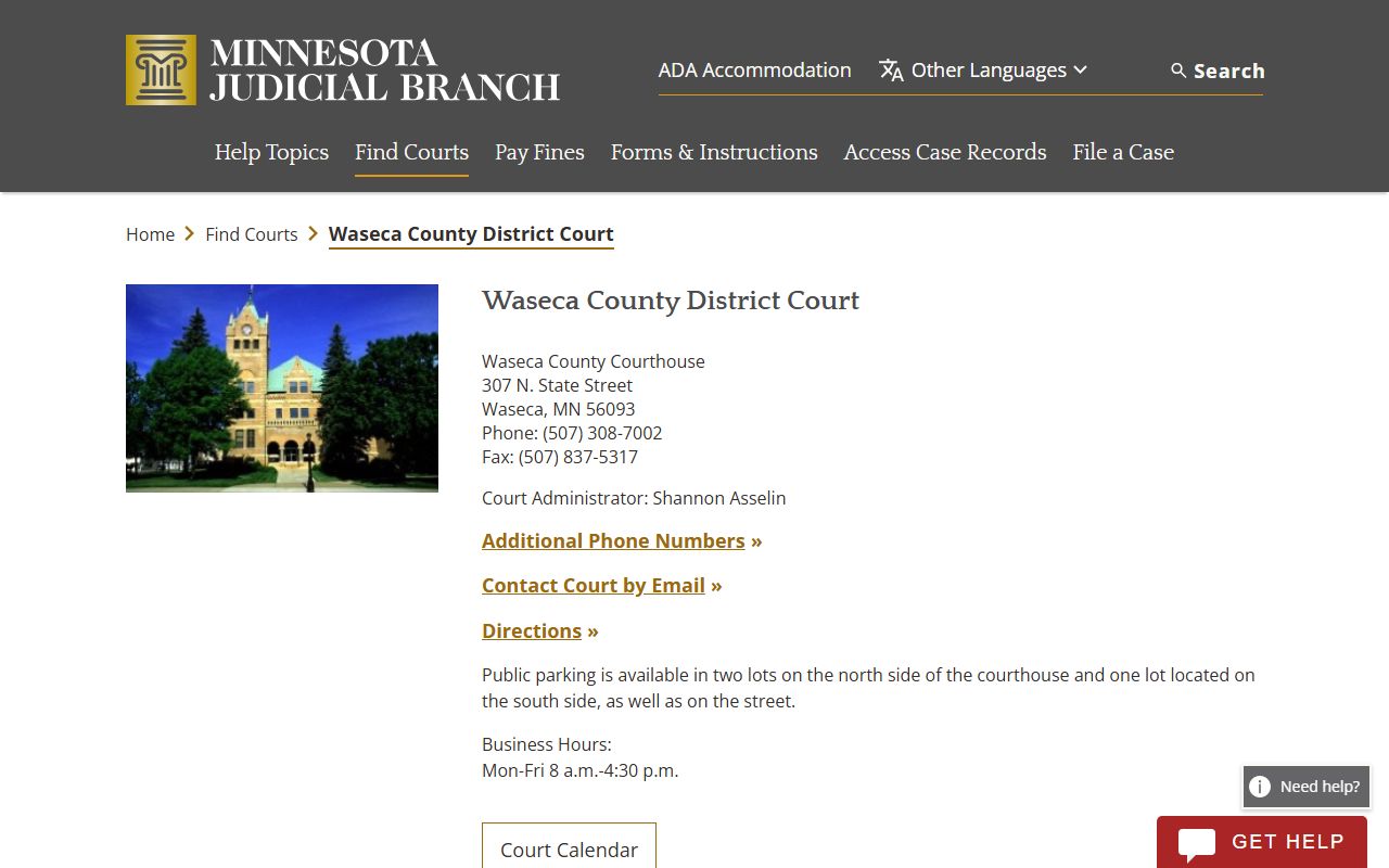 Waseca County dissolution of marriage court page