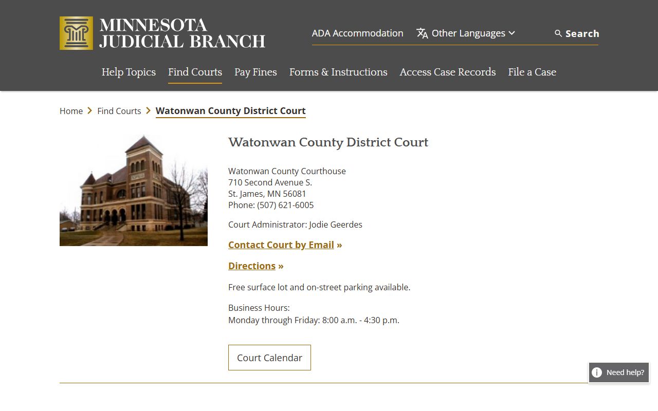 Watonwan County dissolution of marriage court page